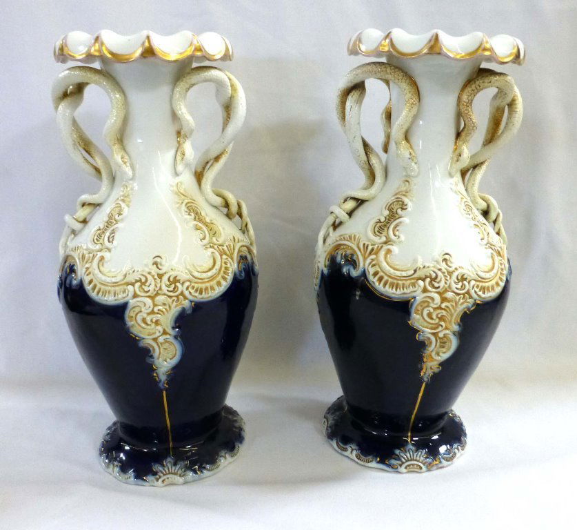 Pair 16" Rosenthal Serpant Handle Urns (1 of 4)