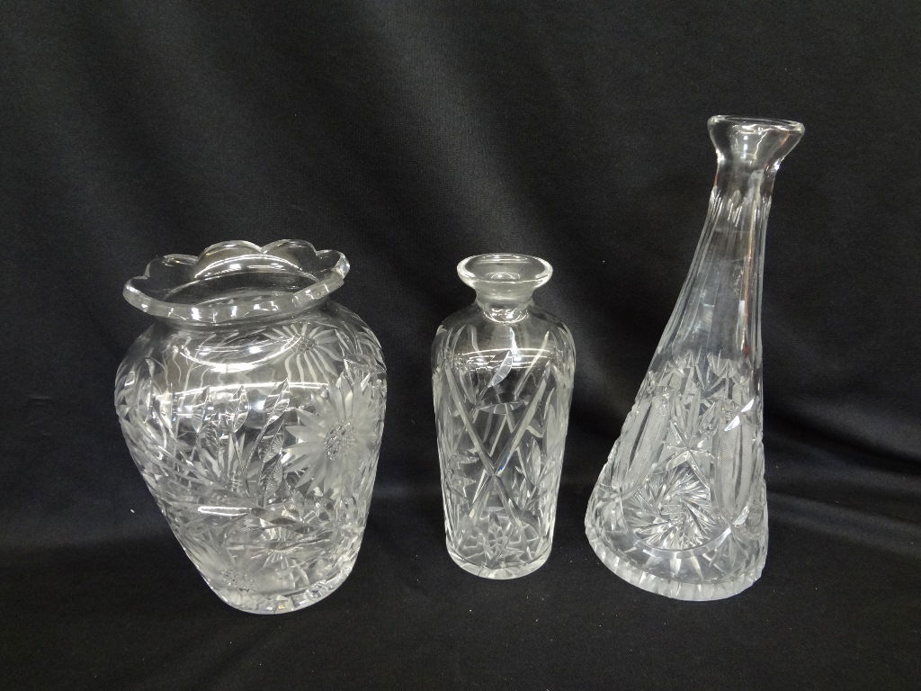 American Brilliant Cut Glass Vase and (2) Decanters (1 of 7)