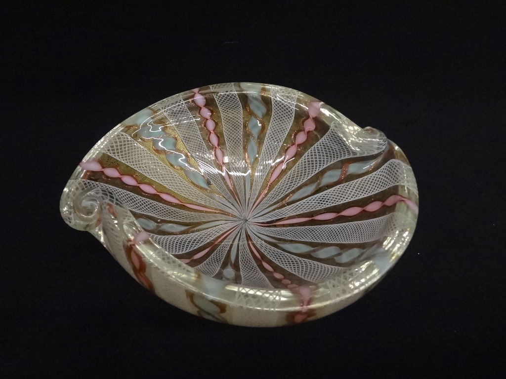 After Murano Swirl Art Glass Dish: After Murano Swirl Art Glass Dish: Most likely Murano Art Glass Dish with no signature. Pink and green swirl design. Measures 6.5 x 7.5.