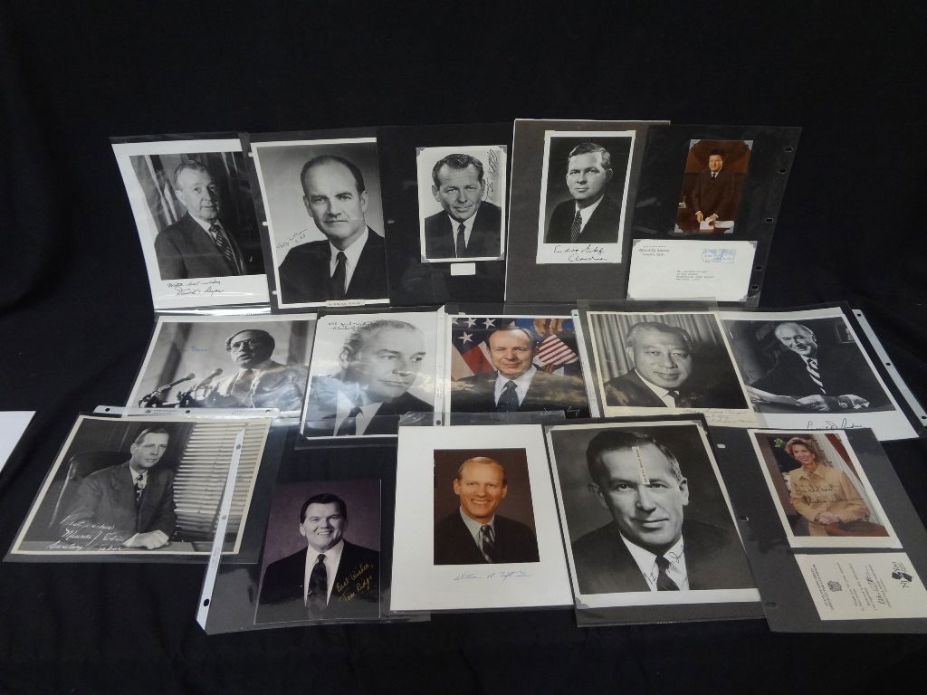 (15) Political Autographed Photographs McGovern, Tobin,: (15) Political Autographed Photographs McGovern, Tobin, Taft, Rockefeller: A group of 15 autographed photos from political leaders. Included in this lot are: Donald Regan, George McGovern, Sam Nunn, R