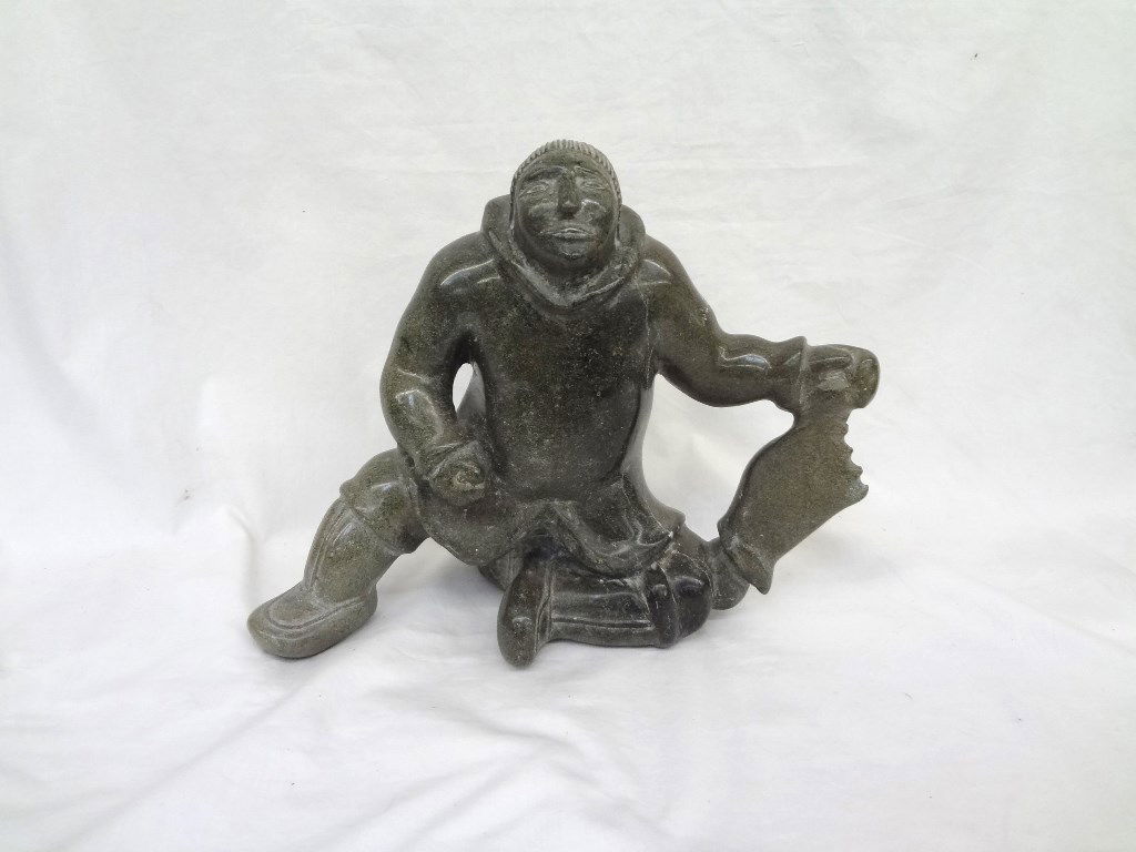 Eskimo Green Stone Carved Sculpture Elijah Michael (1 of 5)