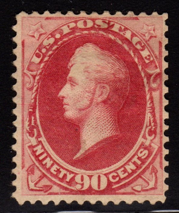 United States Scott 191 F-VF OG H SCV.$2000: 90¢ Perry banknote, Scott 191, Unused with F-VF centering, previously hinged original gum. hinge remnant, Good stamp. 2017 SCV.$2000