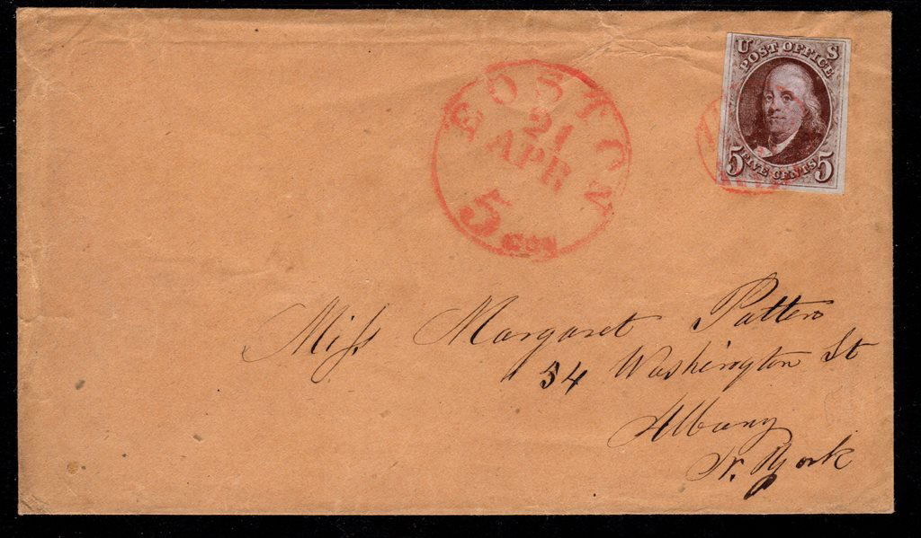 United States Scott 1a on cover to Albany from Boston (1 of 2)