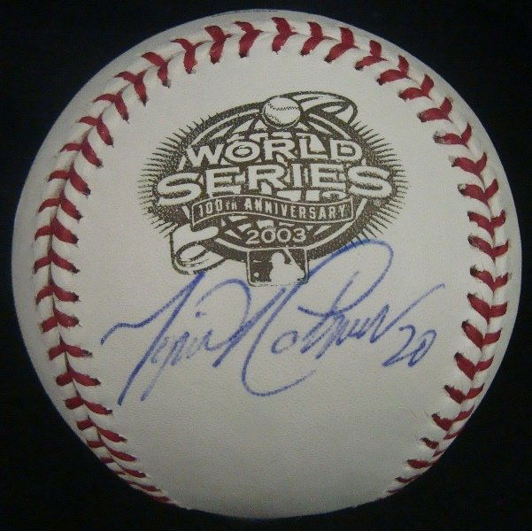 Miguel Cabrera Single Signed 2003 World Series Baseball: Miguel Cabrera Single Signed 2003 World Series Baseball; Official 2003 World Series Bud Selig baseball signed on the heel with the World Series logo by the 2003 World Series winner; signed in blue bal