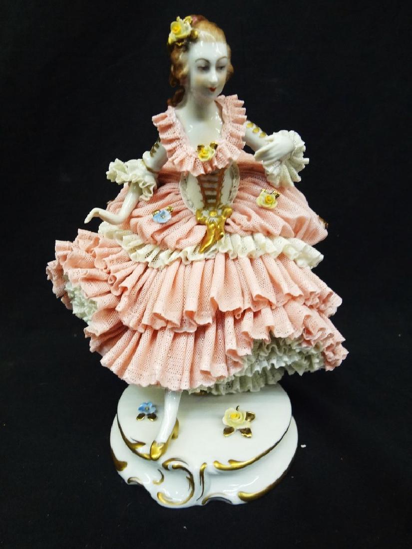 Volkstedt Dresden German Porcelain Lady Figurine Lace (1 of 6)