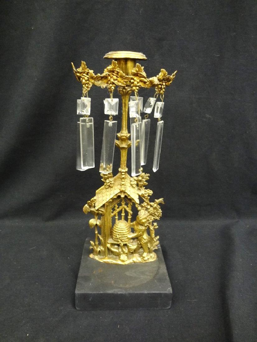 Cast Brass Girandole Candlestick with Prisms (1 of 7)