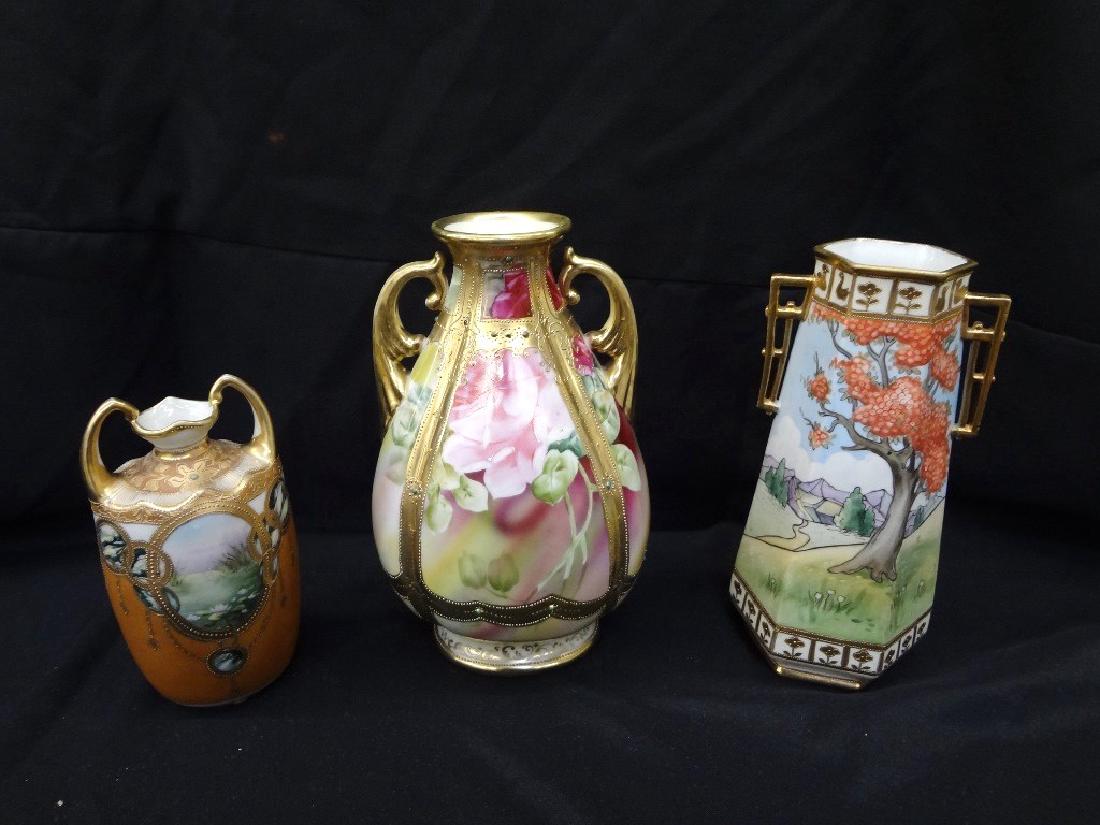 (3) Hand Painted and Enameled Nippon Vases (1 of 7)