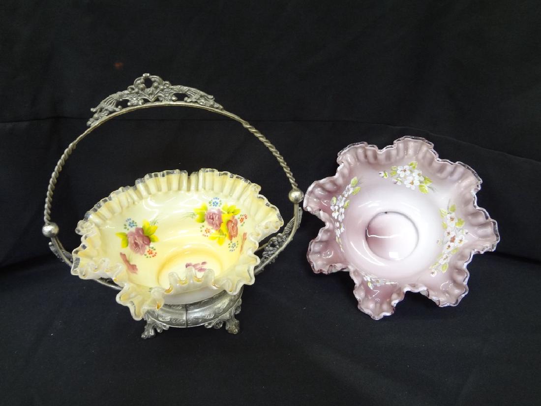 (2) Bride's Baskets Hand Painted Ruffled Glass Set (1 of 6)