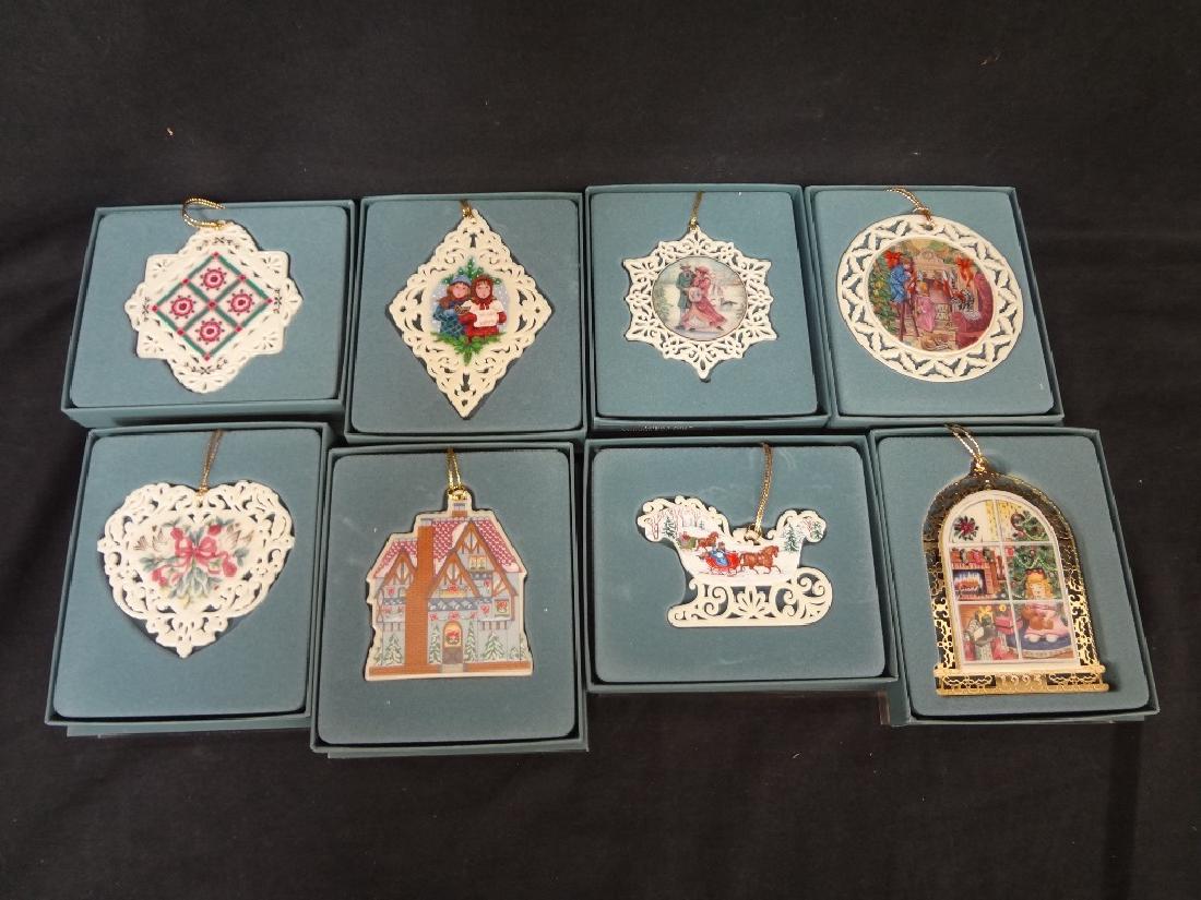 (8) Lenox Christmas Ornaments: Durham House, Sleigh, (1 of 5)