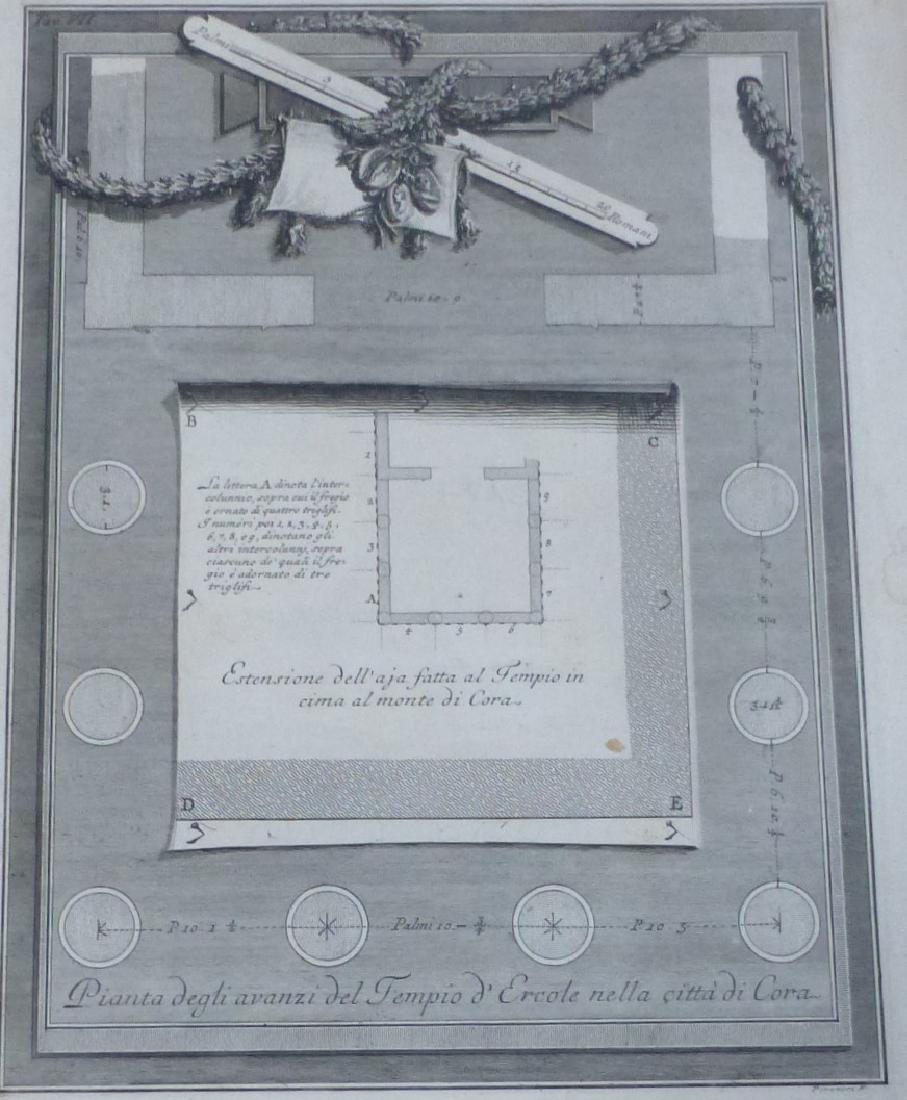 1764 Giovambat Piranesi Ancient Temple of Hercules Cora: Page size is 16 x 12 3/4", image size is 14" x 10 3/8", heavy linen paper, after the etching in the book Ancient Cora described and engraved by Giovambat, 1764