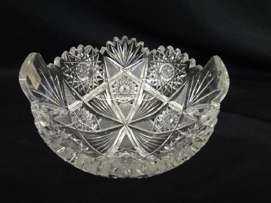 American Brilliant Cut Glass 2 Handled Nappy Zipper Cut: American Brilliant Cut Glass 2 Handled Nappy Zipper Cut Rim: 4 inches tall, 7 inches in diameter. No condition issues.