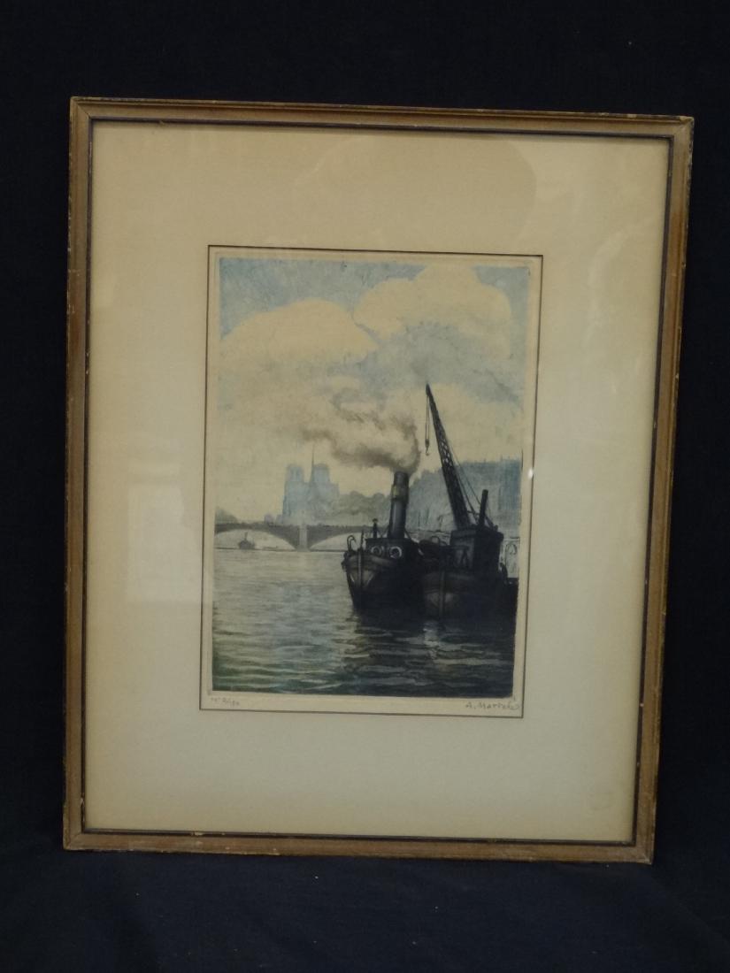 A. Martel Hand Colored Etching Matted and Framed (1 of 4)