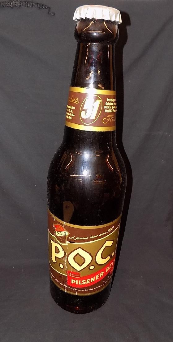P.O.C. Large 30" Glass Advertising Beer Bottle: P.O.C. Large 30" Glass Advertising Beer Bottle, Convert it into a lamp or bank or just keep as Barware