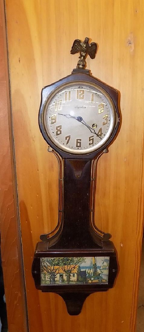 Ingraham Banjo Clock w/Key   Eagle Finial (1 of 5)