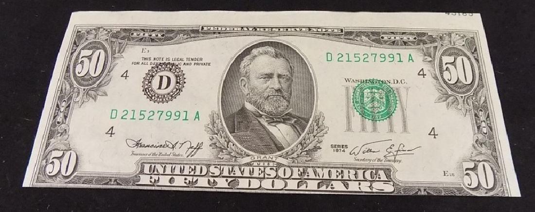 1974 Mis-cut FRONT United States $50 Dollar Bill (1 of 2)