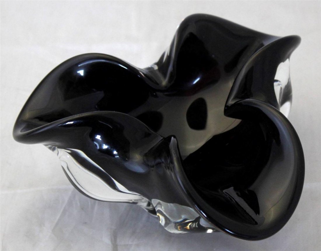Murano Art Glass Ashtray: 7.5 x 4 Vintage Free Form Dark Black Cherry