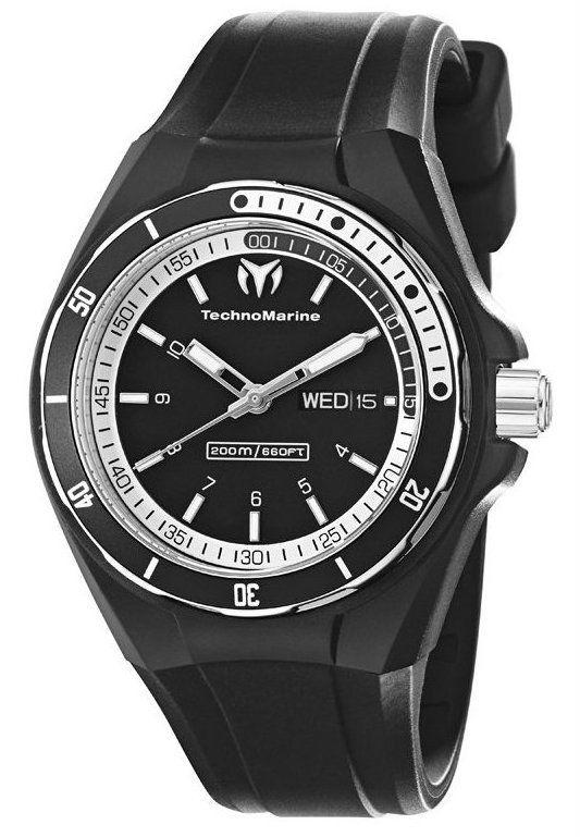 TechnoMarine Cruise Sport Watch 110012 Black: 40 mm Case Aluminum Bezel Black Cover and Black Silicone Strap.