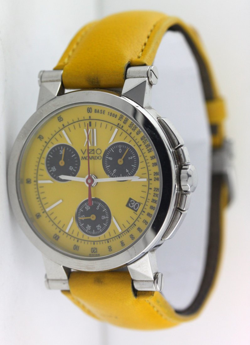 Movado VIZIO Chronograph Tachymeter Yellow Museum Dial: Mens Adjustable Leather Band Rare Yellow Face - Black Dials Chronograph - Stainless Steel Case Battery Operated Quartz