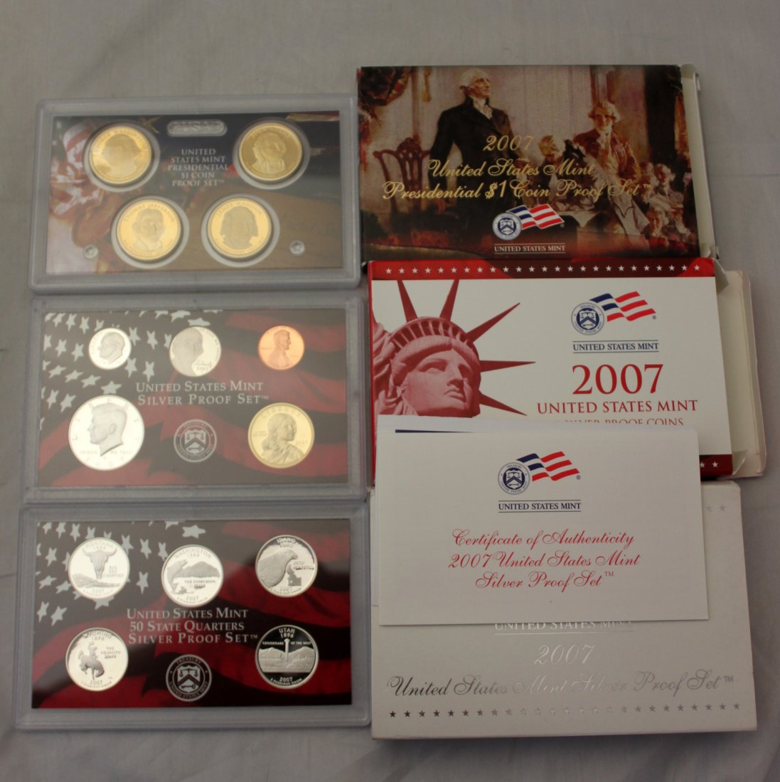 2007 US Mint Silver Proof Set - 14 Pcs: State Quarters - Presidential Coins - 5 Pc Mint Set - COA