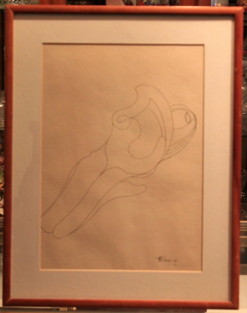 M Politomo Abstract Line Drawing Framed Picture 14x18: 14" x 18" Signed by M Politomo in Wooden Frame