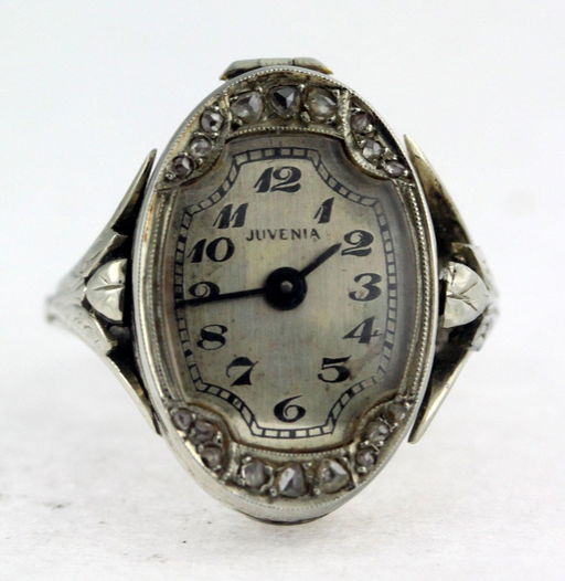 Antique Vintage Rare Juvenia 18kt White Gold Ring Watch Dec 08 Rare Juvenia 18kt White Gold Ring Watch