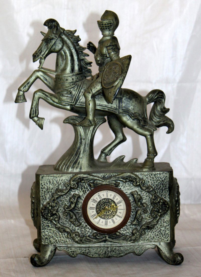 German Made Mantle Clock Knight Riding on Horse (1 of 6)