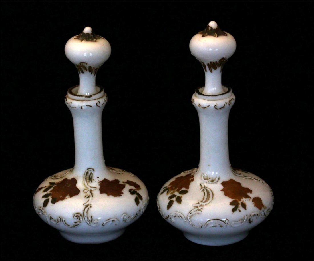 Milk Glass Oil and Vinegar Decanters Gold Leaf 3 (1 of 5)