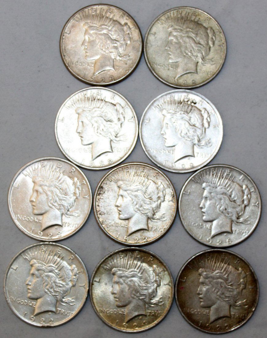 Lot Silver Peace Dollar Bonanza 10 Assorted Pieces (6) (1 of 2)