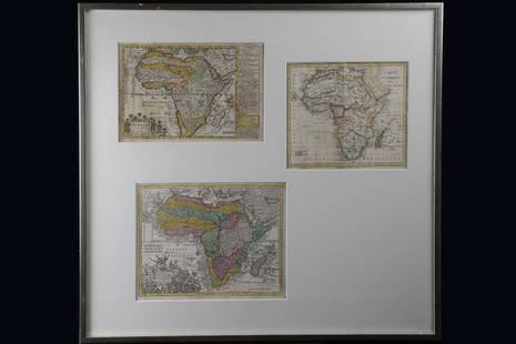 Three maps of Africa - Maps, Maps: Matthäus Seutter (1678-1757), AFRICA, copper engraving, handcoloured, published by Tobias Lotter, Augsburg, ca. 1740, 22 cm x 28 cm (8.6 x 11 in); Johann C.G. Schreibern (1676-1750), AFRICA, copper