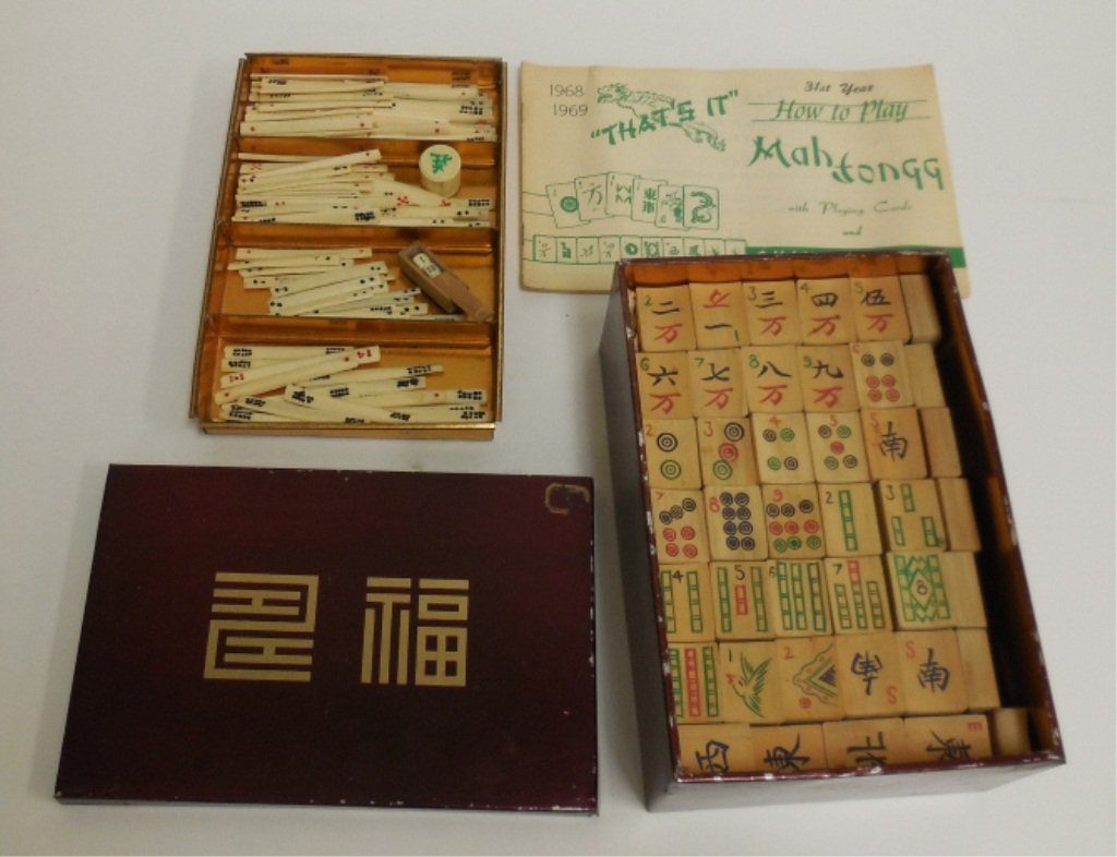 Chinese Mah Jong Made of Ivory And Bamboo: Mah Jong, year 1968, with description booklet from National Mah Jong League1492g