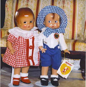120_Effanbee Skippy and Patsy Replica Dolls: 12" Effanbee Skippy and Patsy produced in 1996 & 1994 respectively, both retain wrist tags, have molded hair, both in excellent condition.