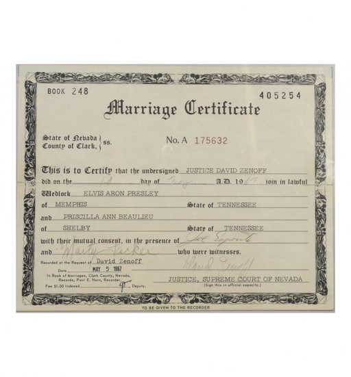 Elvis And Priscilla Presley S Marriage Certificate