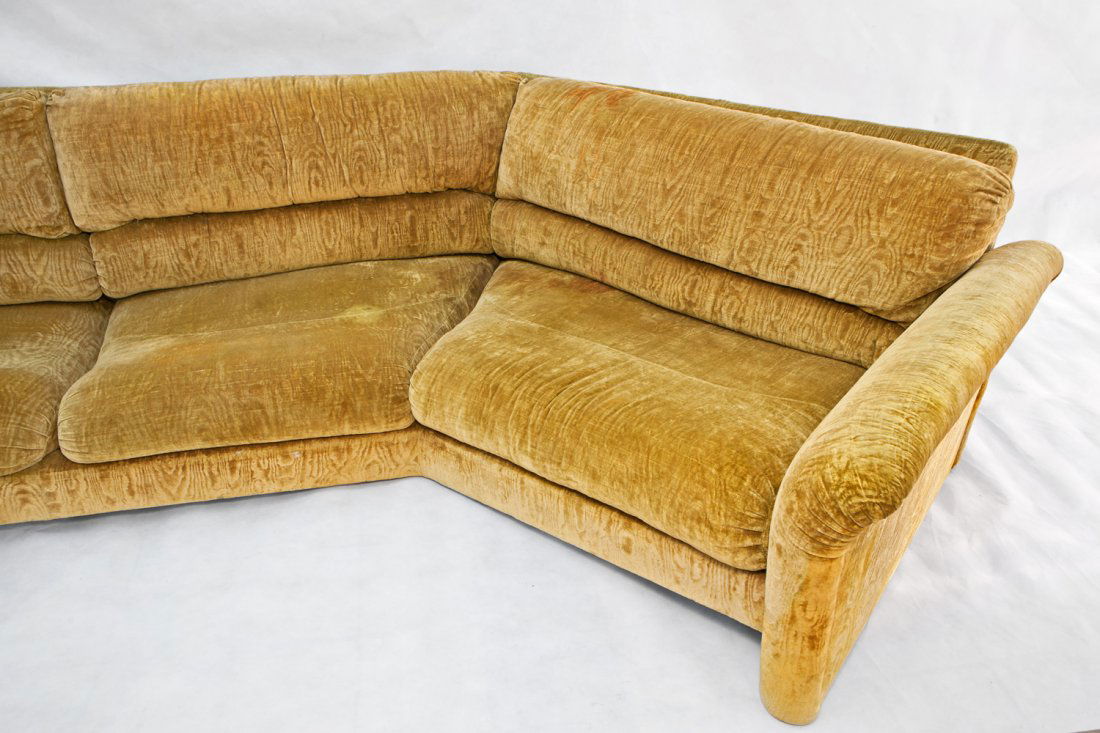 Velvet Lounger from Elvis’ Monovale Drive Home: From the Collection of Greg Page. The velvet three-seat angled modular lounger with attached cushions is from Elvis’ Monovale Drive home in Beverly Hills. The lounger measures approximately 118 inch