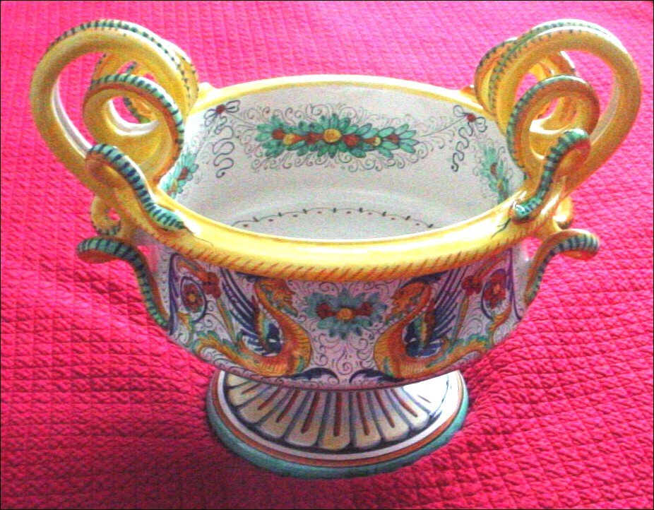 Italian Majolica Rafaello Snake Handled Jardiniere (1 of 3)