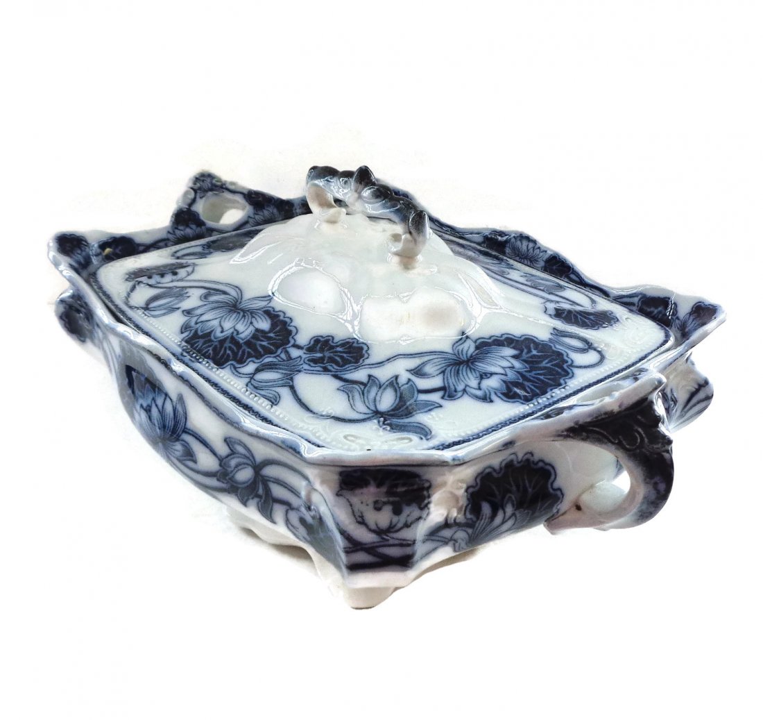 Antique Flow Blue Adams Lily Covered Tureen Casserole (1 of 6)