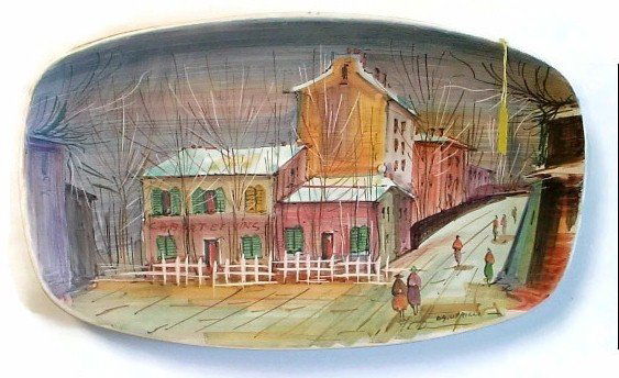 Large Wall Plaque signed Utrillo Street Scene (1 of 2)