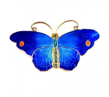 Enamel on Sterling Silver Blue Butterfly Pin: Beautiful enamel work on sterling silver with a gold wash. Excellent condition. Approx. 2". Shipping within Continental USA $12.00.