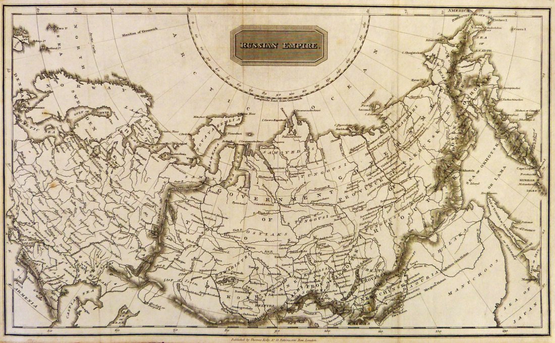 ~1820, “RUSSIAN EMPIRE”, Russia.: Print from steel engraving titled “RUSSIAN EMPIRE”. Published by Thomas Kelly, London circa 1820 in "Kelly's New System of Universal Geography"A copper engraved antique map of the early 19th centu