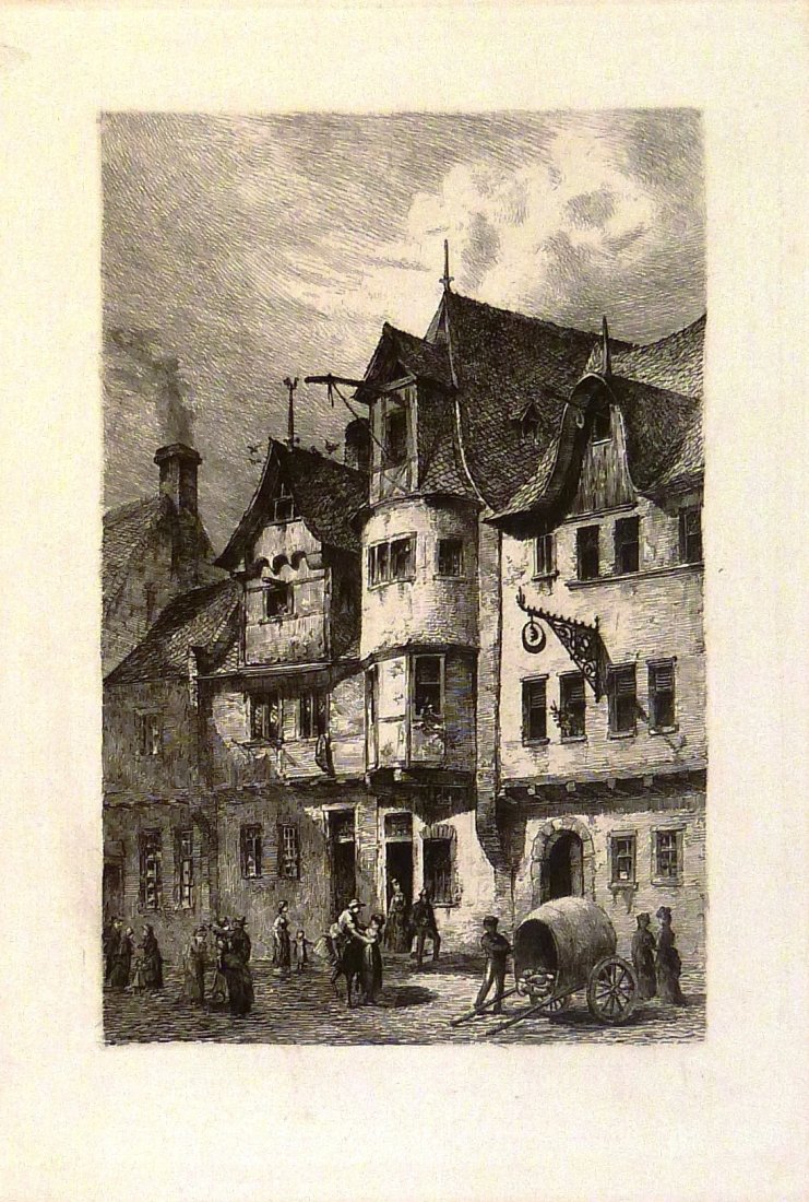 ~ 1887. „Treis-Karden“. Germany.: Print from steel engraving titled „Hansen in Treis at Mosel (?)“Approx. image size 18 x 12/38,5 x 28 cm.Treis-Karden is an Ortsgemeinde – a municipality belonging to a Verbandsgemeinde, a kind o