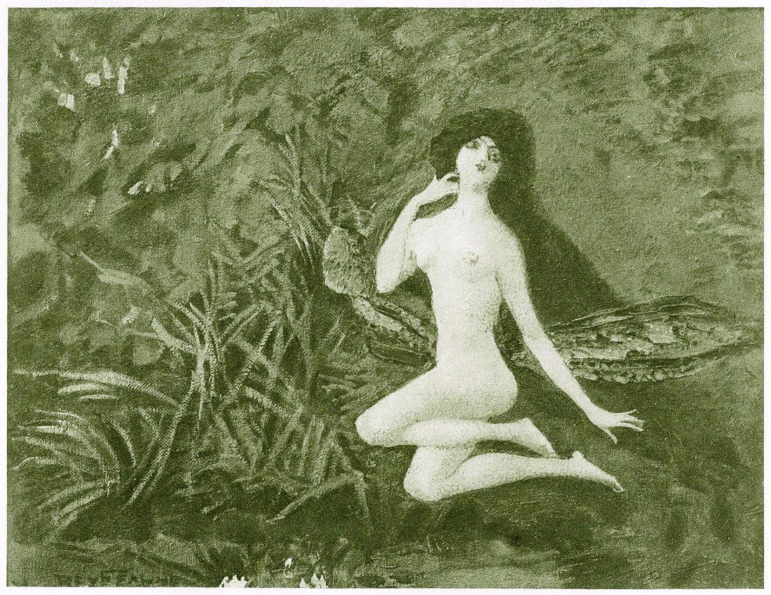 1909, M. A. Vrubel “ Nymph”, Russian.: Heliolithography titled “ Ни́мфа”. From “Apollon“, Nr. 3, Saint Petersburg, Russia, 1909. APOLLON (Apollo), a literary journal. It was founded in 1909 by cri