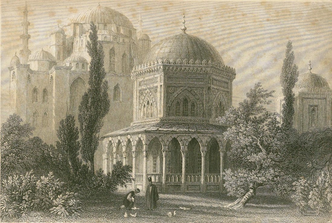 William Henry Bartlett. Mousoleum of Solyman.: William Henry Bartlett. Mousoleum of Solyman the Magnificent and Roxalana in Turkey. 1838.Print from steel engraving. Artist W. H. Bartlett.Engraved by J. Carter.William Henry Bartlett (March 26, 1809