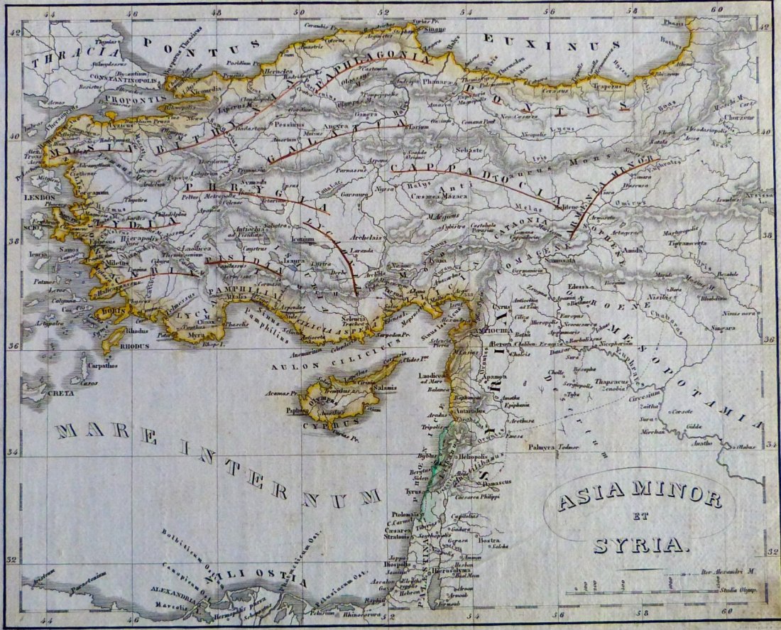 Map. Asia Minor and Syria. 1829.: Print from steel engraving titled „III. Asia minor et Syria“.From Schul-Atlas der alten Welt. Published by Gotha Perthes. 1829.Orbis Terrarum Antiquus. School Atlas of the Ancient World edited by 