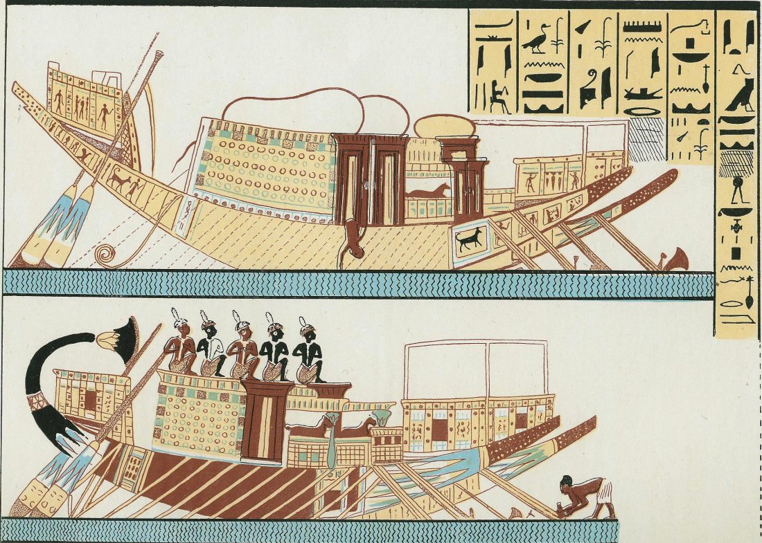 Cargo ships of Ancient Egypt. Africa. 1896.: Chromium lithography.From Ганс Крэмер, „Вселенная и челl