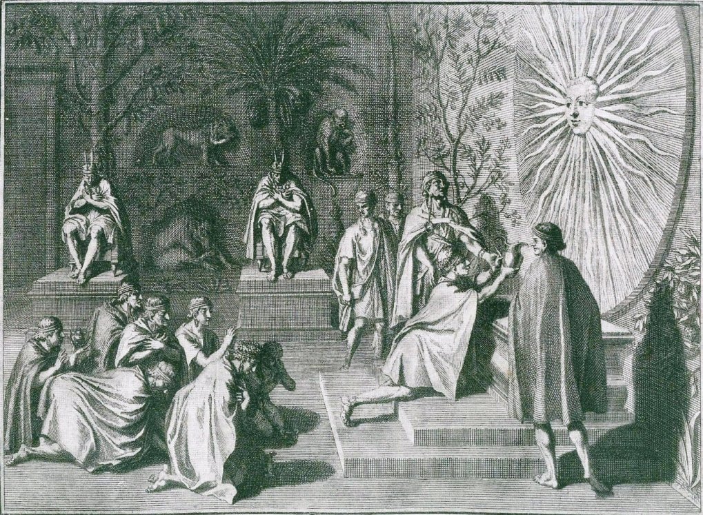 Sacrifices to the Sun in the ancient Inca Empire. 1896.: Chromium lithography.From Ганс Крэмер, „Вселенная и челl