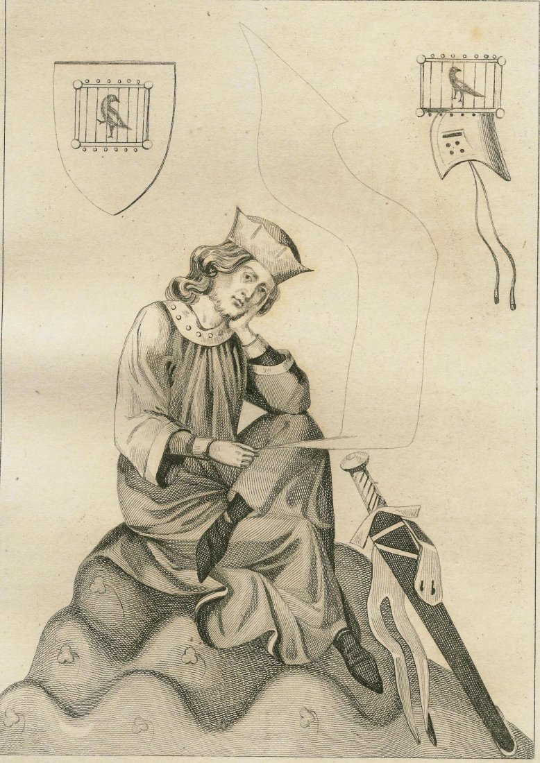 Walther von der Vogelweide. Germany. 1841.: Print of steel engraving titled „Walther Von Vogelweide“. Author unknown. Engraved by Lesueur. From „Historia de la Alemania por M. Ph. Le Bas. Traducida al castellano por Una sociedad literaria