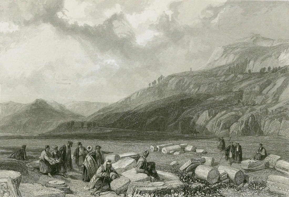 Jacob‘s well near Sechem. Israel. 1835.: Print of steel engraving titled „Jacob‘s well near Sechem“. Drawn by D. Roberts from a Sketch by the M. Bracebrige. Engraved by E. Finden. Jacob's Well (Arabic: بئر ي