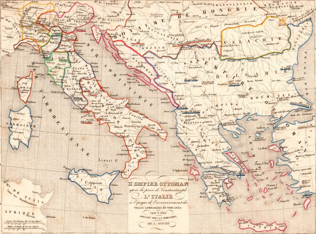 Map of Ottoman Empire and Italy in 1400 1500.