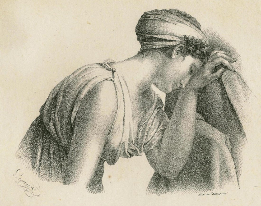 Camille. France. 19th.: Lithography titled „Camille D‘apre e David“. Artist Ducarme. Notes: Legiane. Approx. image size 18 x 13, 4/24, 4 x 18, 7 cm.