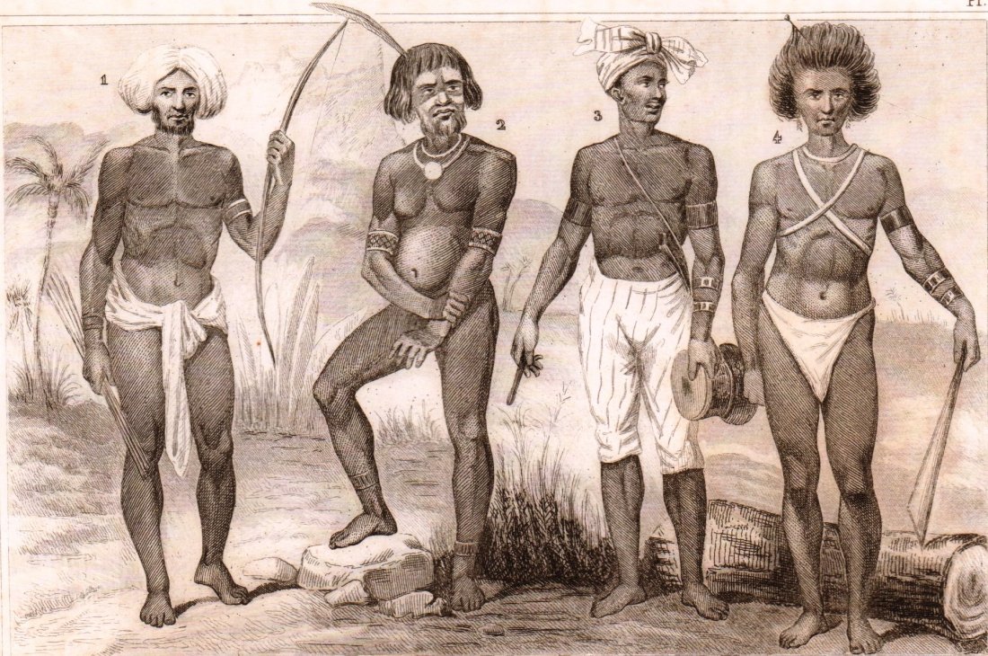 Inhabitant of Viti New Irland and New Guinea Islands.: Inhabitant of Viti New Irland and New Guinea Islands. 1844. Print of steel engraving titled „Habitant des Iles Viti De La Nouvelle Irland De La Nouvelle Guinee. Author Demoraine. Engraved by Taillan