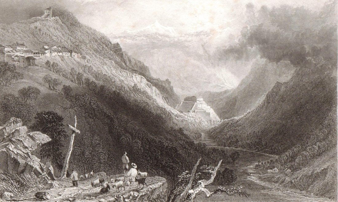 Diodati The residence of Lord Byron. Switzerland. 1833.: Print of steel engraving titled Diodati The residence of Lord Byron“. Artist W. Purser. Engraver E. Finden. Published by J. Murray and Sold by C. Tilt in 1833.London. The Villa Diodati is a mansion 